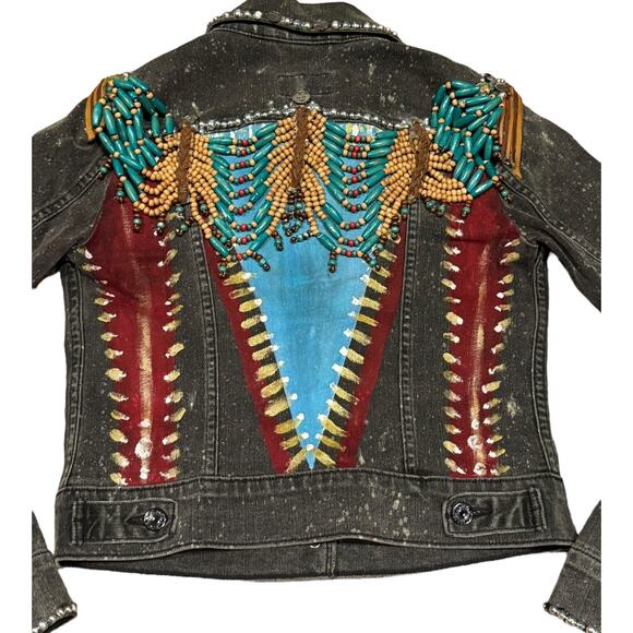 Levi’s Embellished Beaded Denim Jacket by Evelyn Taylor 1/1 jacket size small - Picture 13 of 13